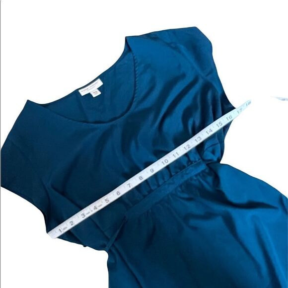 LIZ LANGE Maternity Teal Empire Waist Gathered Tie Back Scoop Neck Mini Dress M - Picture 7 of 9